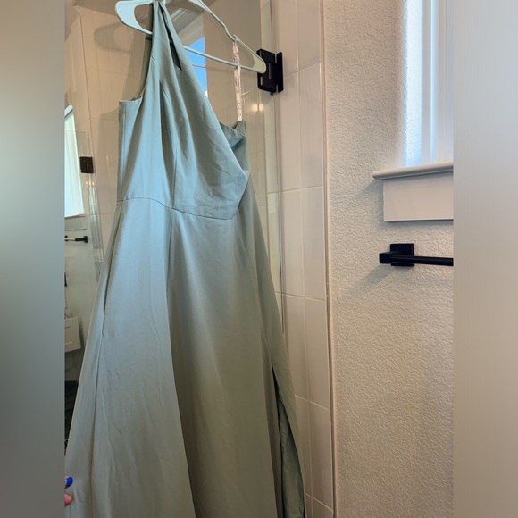 chiffon one-shoulder cutout bridesmaid dress - David’s bridal - dusty sage - Picture 2 of 7